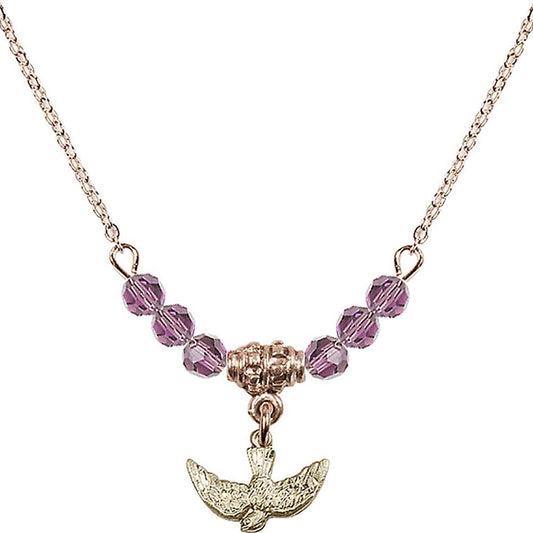 14kt Gold Filled Holy Spirit Birthstone Necklace with Light Amethyst Beads - 5911