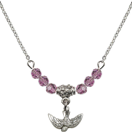 Sterling Silver Holy Spirit Birthstone Necklace with Light Amethyst Beads - 5911