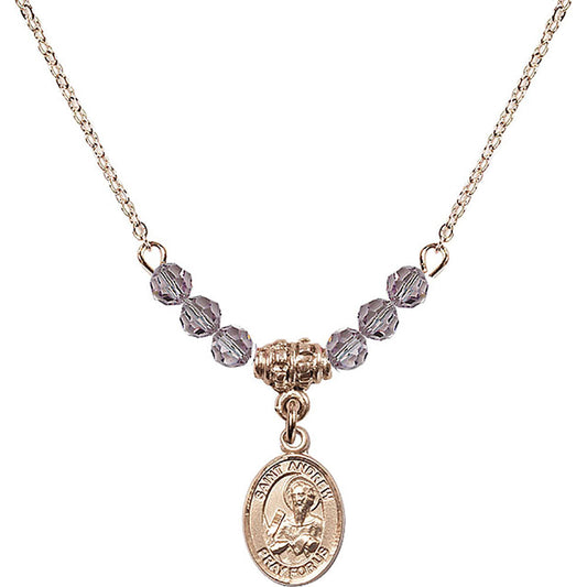 14kt Gold Filled Saint Andrew the Apostle Birthstone Necklace with Light Amethyst Beads - 9000