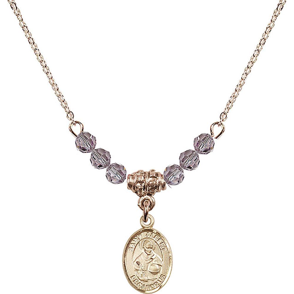 14kt Gold Filled Saint Albert the Great Birthstone Necklace with Light Amethyst Beads - 9001
