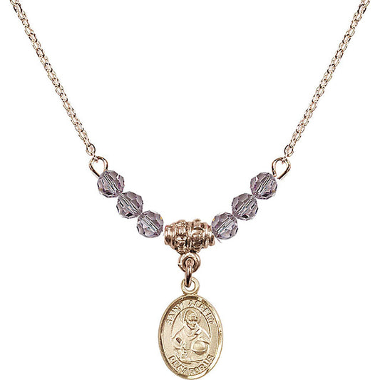 14kt Gold Filled Saint Albert the Great Birthstone Necklace with Light Amethyst Beads - 9001