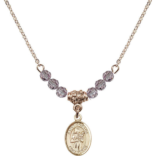 14kt Gold Filled Saint Agatha Birthstone Necklace with Light Amethyst Beads - 9003