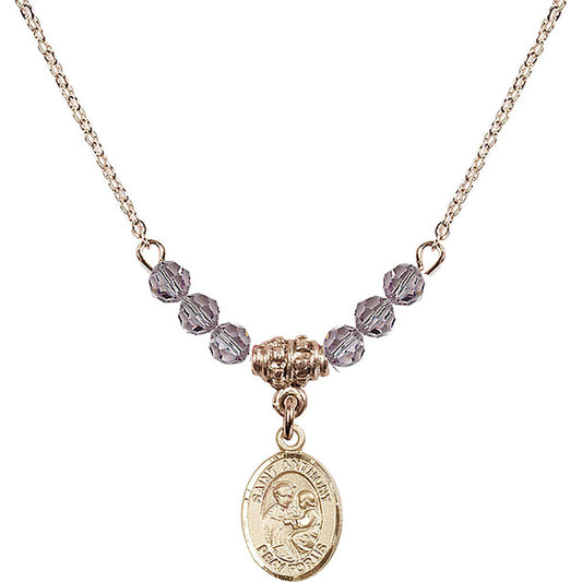 14kt Gold Filled Saint Anthony of Padua Birthstone Necklace with Light Amethyst Beads - 9004