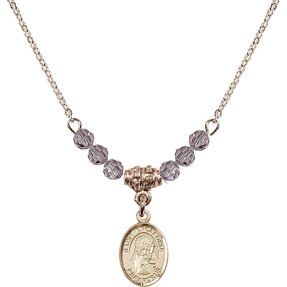 14kt Gold Filled Saint Apollonia Birthstone Necklace with Light Amethyst Beads - 9005