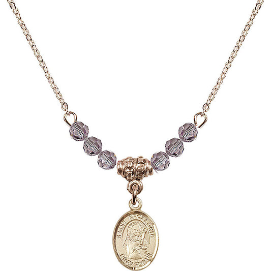 14kt Gold Filled Saint Apollonia Birthstone Necklace with Light Amethyst Beads - 9005