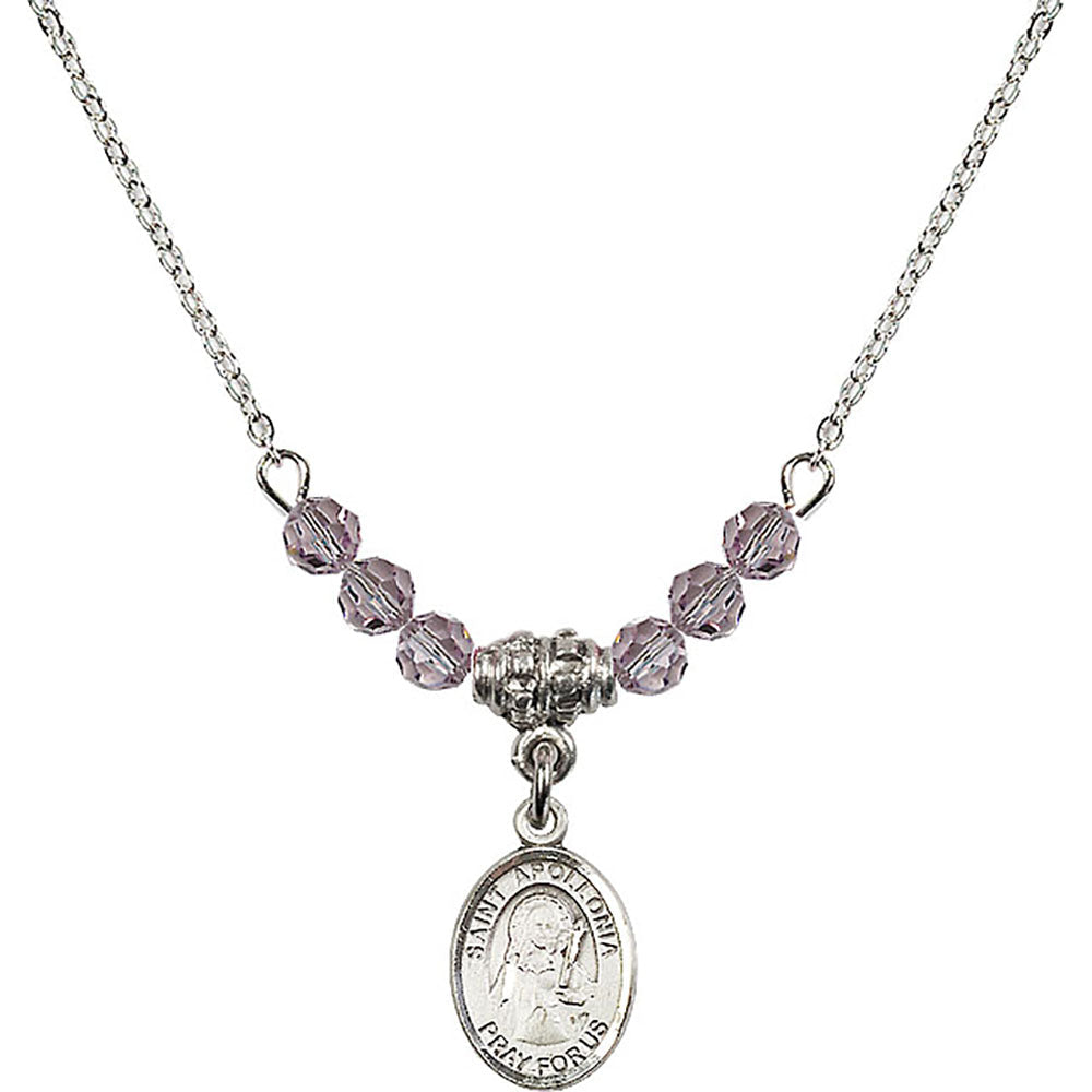 Sterling Silver Saint Apollonia Birthstone Necklace with Light Amethyst Beads - 9005