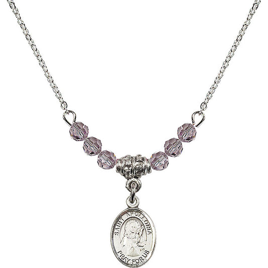 Sterling Silver Saint Apollonia Birthstone Necklace with Light Amethyst Beads - 9005