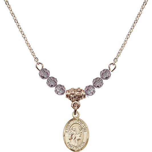 14kt Gold Filled Saint Augustine Birthstone Necklace with Light Amethyst Beads - 9007