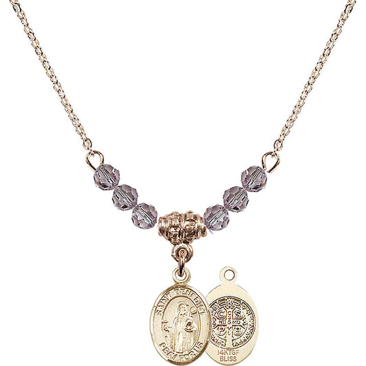 14kt Gold Filled Saint Benedict Birthstone Necklace with Light Amethyst Beads - 9008