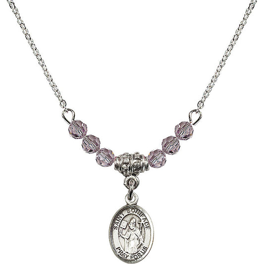 Sterling Silver Saint Boniface Birthstone Necklace with Light Amethyst Beads - 9009