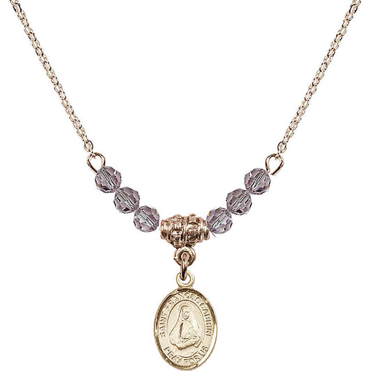 14kt Gold Filled Saint Frances Cabrini Birthstone Necklace with Light Amethyst Beads - 9011