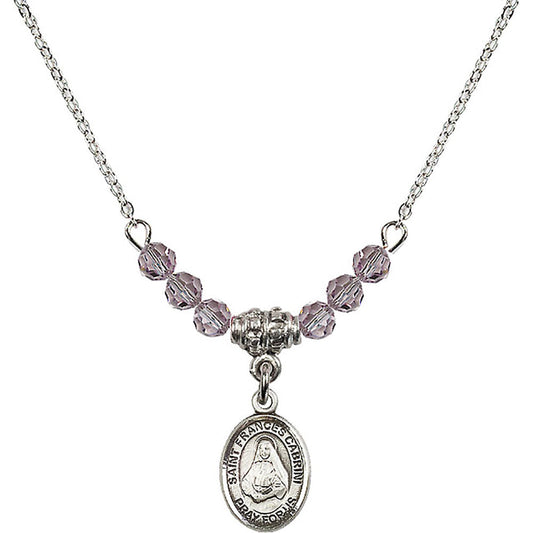 Sterling Silver Saint Frances Cabrini Birthstone Necklace with Light Amethyst Beads - 9011