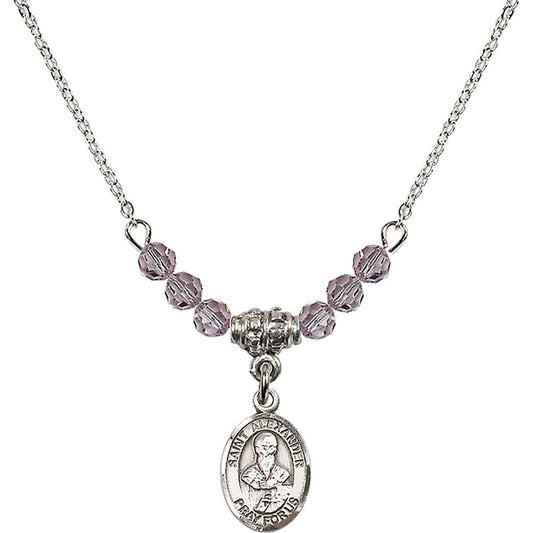 Sterling Silver Saint Alexander Sauli Birthstone Necklace with Light Amethyst Beads - 9012