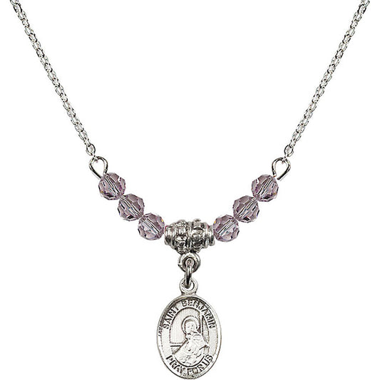 Sterling Silver Saint Benjamin Birthstone Necklace with Light Amethyst Beads - 9013