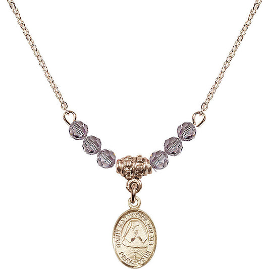 14kt Gold Filled Saint Katharine Drexel Birthstone Necklace with Light Amethyst Beads - 9015