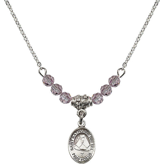 Sterling Silver Saint Katharine Drexel Birthstone Necklace with Light Amethyst Beads - 9015