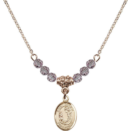 14kt Gold Filled Saint Cecilia Birthstone Necklace with Light Amethyst Beads - 9016