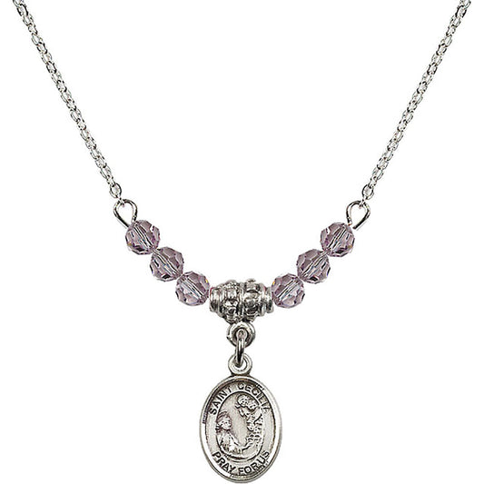 Sterling Silver Saint Cecilia Birthstone Necklace with Light Amethyst Beads - 9016