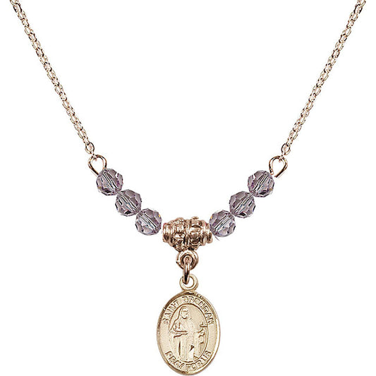 14kt Gold Filled Saint Brendan the Navigator Birthstone Necklace with Light Amethyst Beads - 9018
