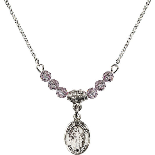 Sterling Silver Saint Brendan the Navigator Birthstone Necklace with Light Amethyst Beads - 9018