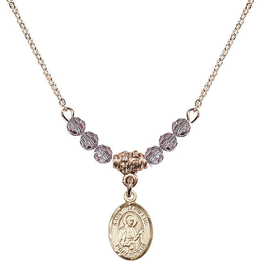 14kt Gold Filled Saint Camillus of Lellis Birthstone Necklace with Light Amethyst Beads - 9019