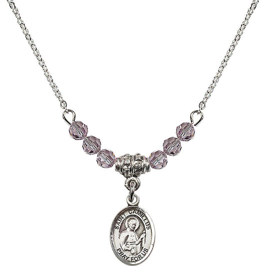 Sterling Silver Saint Camillus of Lellis Birthstone Necklace with Light Amethyst Beads - 9019
