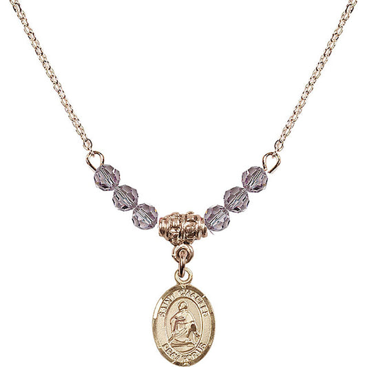 14kt Gold Filled Saint Charles Borromeo Birthstone Necklace with Light Amethyst Beads - 9020