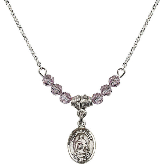 Sterling Silver Saint Charles Borromeo Birthstone Necklace with Light Amethyst Beads - 9020