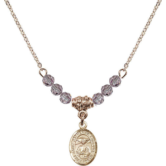 14kt Gold Filled Saint Catherine Laboure Birthstone Necklace with Light Amethyst Beads - 9021
