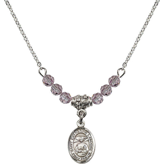 Sterling Silver Saint Catherine Laboure Birthstone Necklace with Light Amethyst Beads - 9021