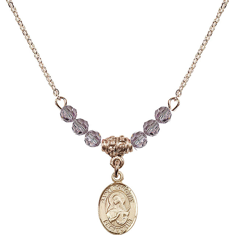 14kt Gold Filled Saint Dorothy Birthstone Necklace with Light Amethyst Beads - 9023