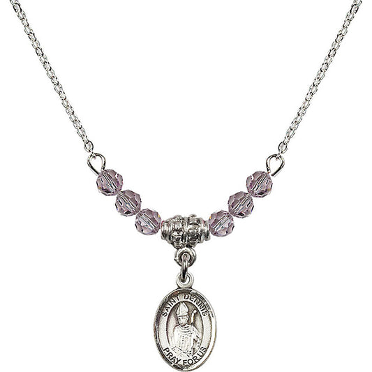 Sterling Silver Saint Dennis Birthstone Necklace with Light Amethyst Beads - 9025
