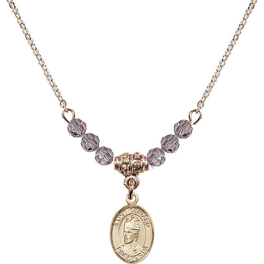 14kt Gold Filled Saint Edward the Confessor Birthstone Necklace with Light Amethyst Beads - 9026