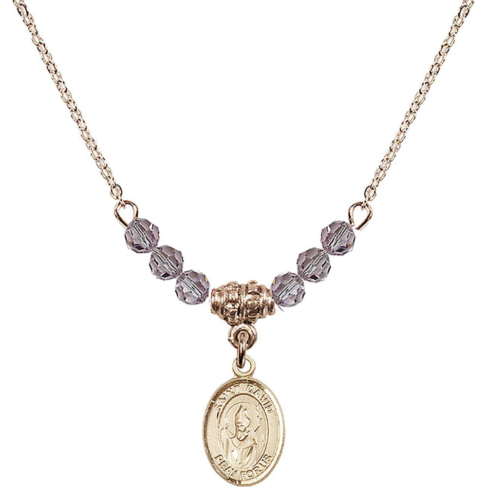 14kt Gold Filled Saint David of Wales Birthstone Necklace with Light Amethyst Beads - 9027