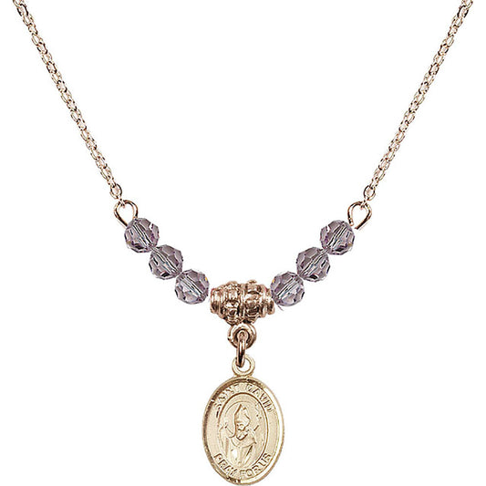 14kt Gold Filled Saint David of Wales Birthstone Necklace with Light Amethyst Beads - 9027