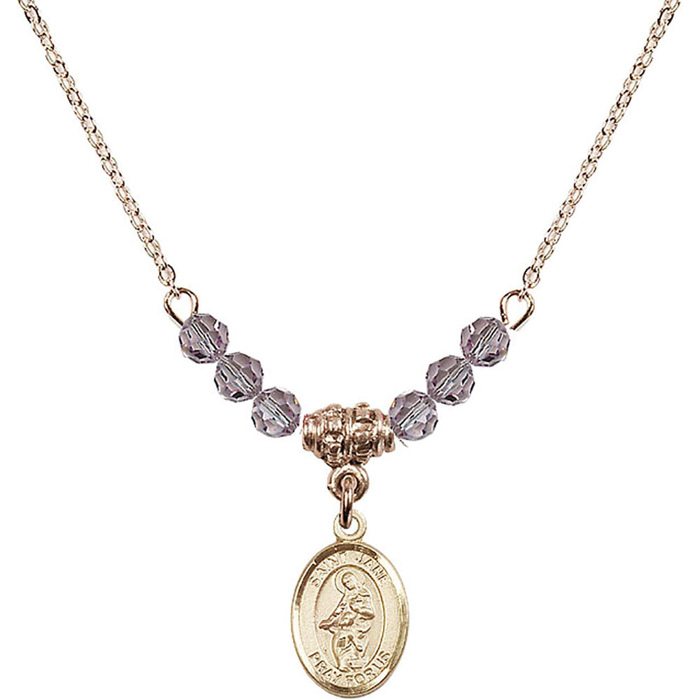 14kt Gold Filled Saint Jane of Valois Birthstone Necklace with Light Amethyst Beads - 9029