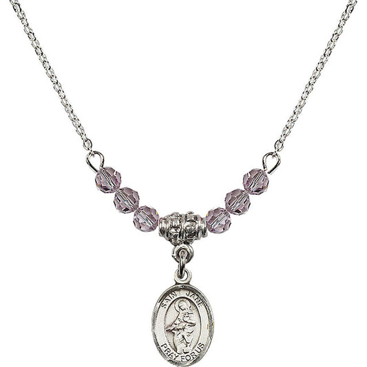 Sterling Silver Saint Jane of Valois Birthstone Necklace with Light Amethyst Beads - 9029