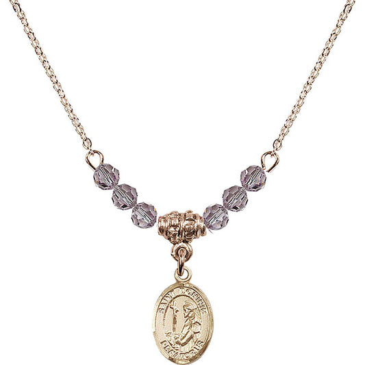 14kt Gold Filled Saint Dominic de Guzman Birthstone Necklace with Light Amethyst Beads - 9030