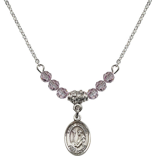Sterling Silver Saint Dominic de Guzman Birthstone Necklace with Light Amethyst Beads - 9030