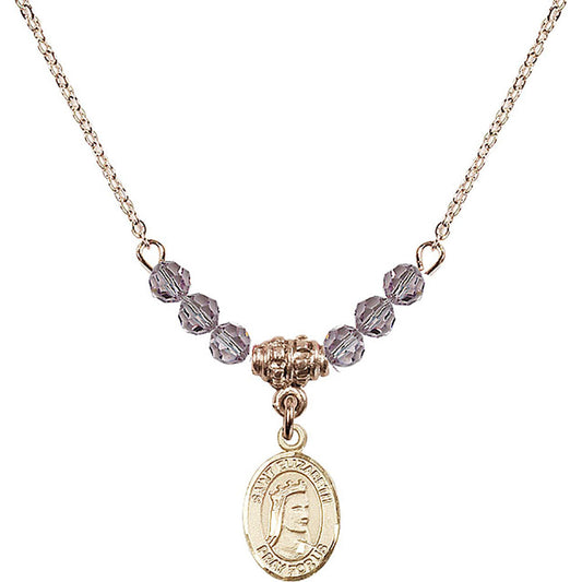 14kt Gold Filled Saint Elizabeth of Hungary Birthstone Necklace with Light Amethyst Beads - 9033
