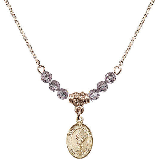 14kt Gold Filled Saint Florian Birthstone Necklace with Light Amethyst Beads - 9034