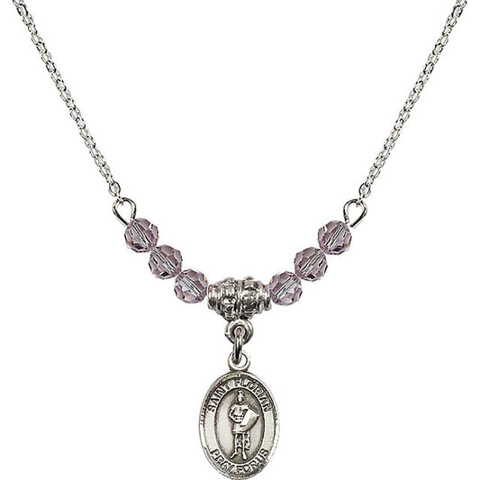 Sterling Silver Saint Florian Birthstone Necklace with Light Amethyst Beads - 9034
