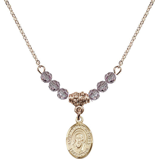 14kt Gold Filled Saint Francis de Sales Birthstone Necklace with Light Amethyst Beads - 9035