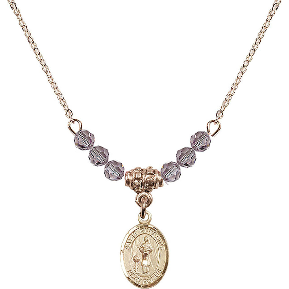 14kt Gold Filled Saint Genesius of Rome Birthstone Necklace with Light Amethyst Beads - 9038