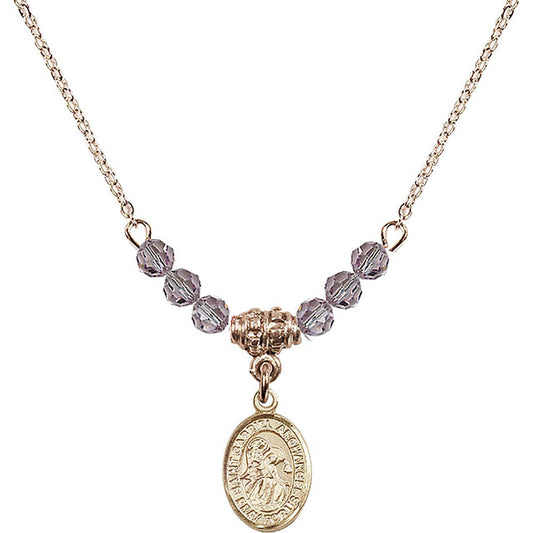 14kt Gold Filled Saint Gabriel the Archangel Birthstone Necklace with Light Amethyst Beads - 9039