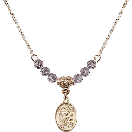 14kt Gold Filled Saint George Birthstone Necklace with Light Amethyst Beads - 9040