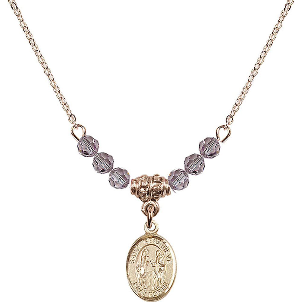 14kt Gold Filled Saint Genevieve Birthstone Necklace with Light Amethyst Beads - 9041