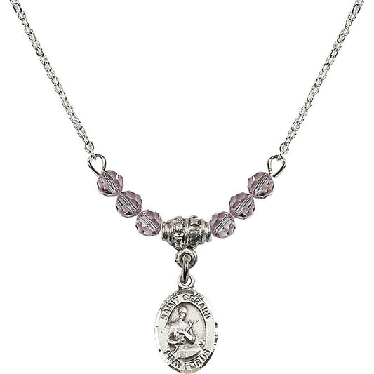 Sterling Silver Saint Gerard Majella Birthstone Necklace with Light Amethyst Beads - 9042