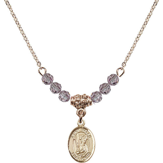 14kt Gold Filled Saint Helen Birthstone Necklace with Light Amethyst Beads - 9043