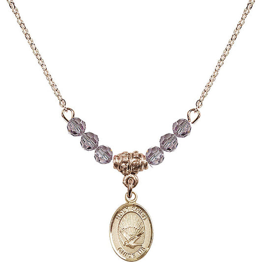 14kt Gold Filled Holy Spirit Birthstone Necklace with Light Amethyst Beads - 9044